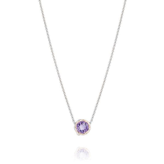 CRESCENT CROWN STYLE AMETHYST GEMSTONE AND ROSE GOLD PENDANT