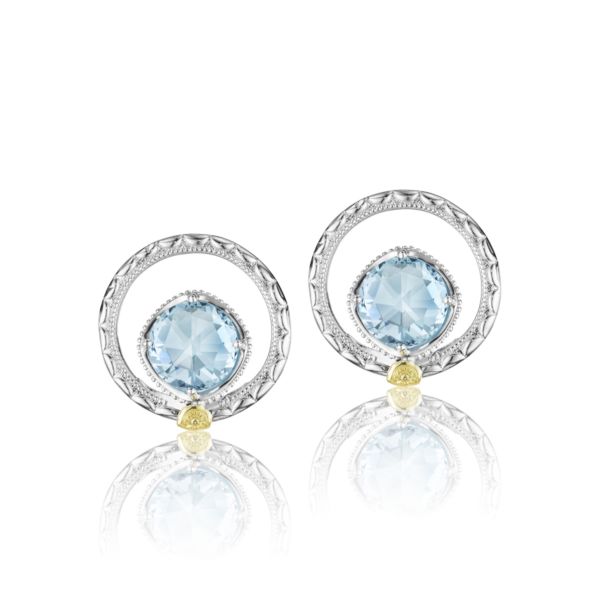 SILVER BLOOM GEM STUDS FEATURING SKY BLUE TOPAZ