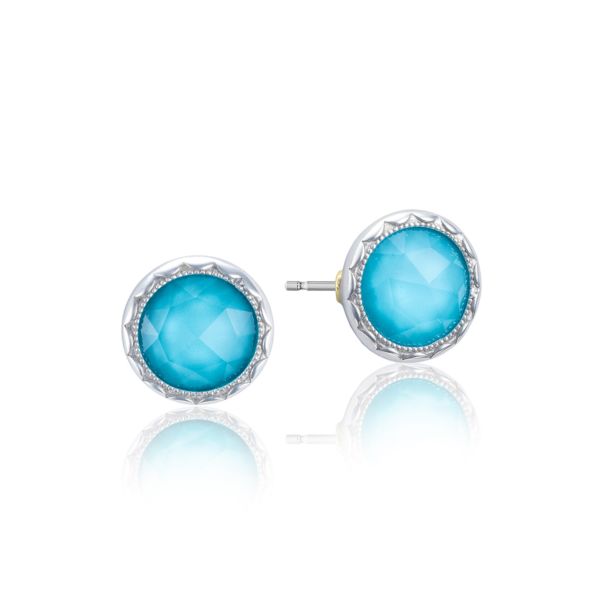 BEZEL STUDS FEATURING NEO-TURQUOISE BEZEL STUDS FEATURING ROSE AMETHYST