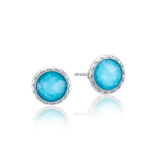 BEZEL STUDS FEATURING NEO-TURQUOISE BEZEL STUDS FEATURING ROSE AMETHYST