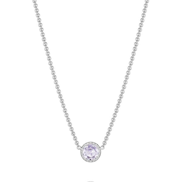 PETITE FLOATING BEZEL NECKLACE FEATURING ROSE AMETHYST