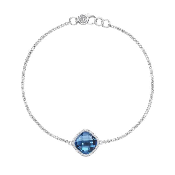 SOLITAIRE CUSHION GEM BRACELET WITH LONDON BLUE TOPAZ